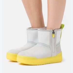 UGG Women Boots Classic Tech Mini Waterproof Boot UGGPLUSH Yellow Grey US 7